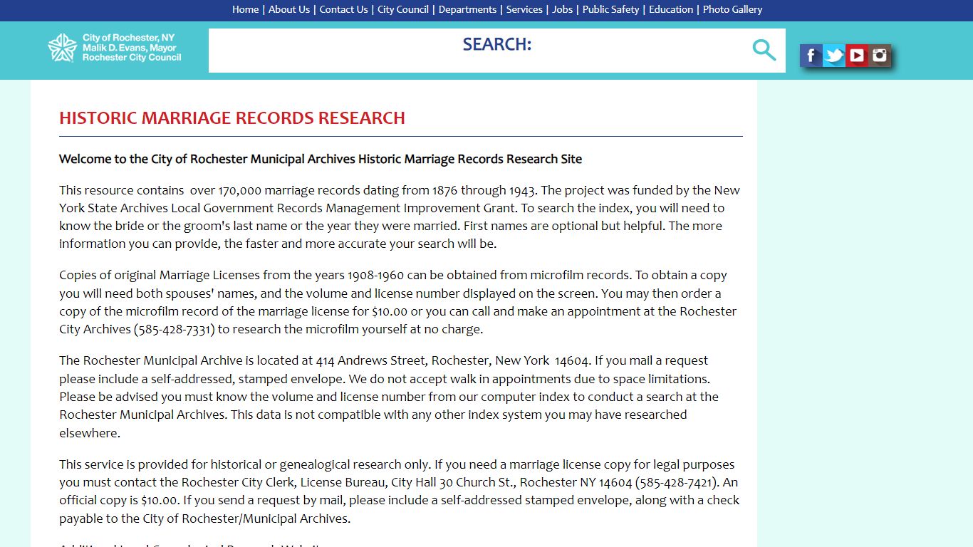 Historic Marriage Records Research - City of Rochester